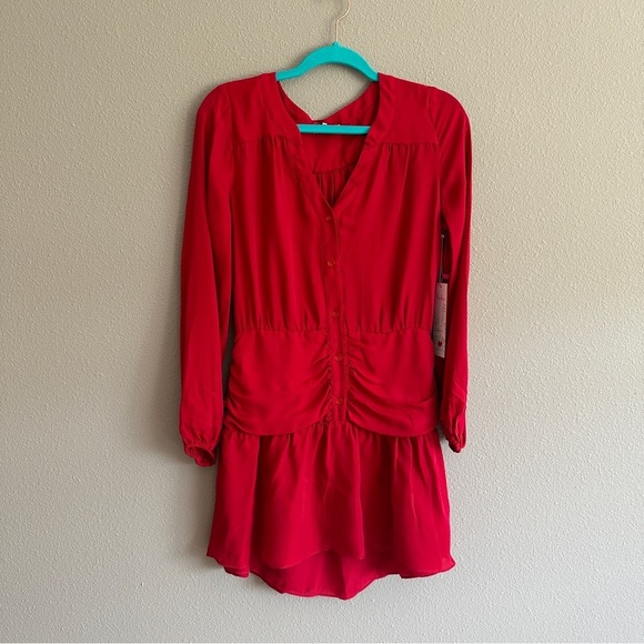 MWT Parker Red Zee Dress Long Sleeve Mini Dress - Picture 1 of 12